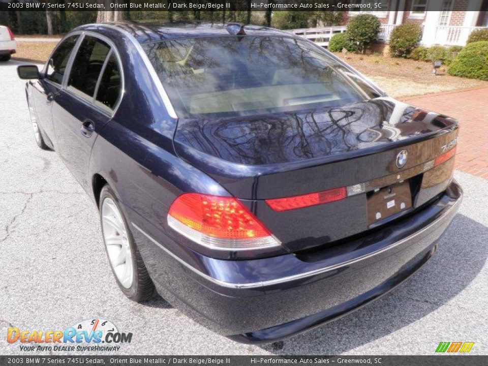 2003 BMW 7 Series 745Li Sedan Orient Blue Metallic / Dark Beige/Beige III Photo #5