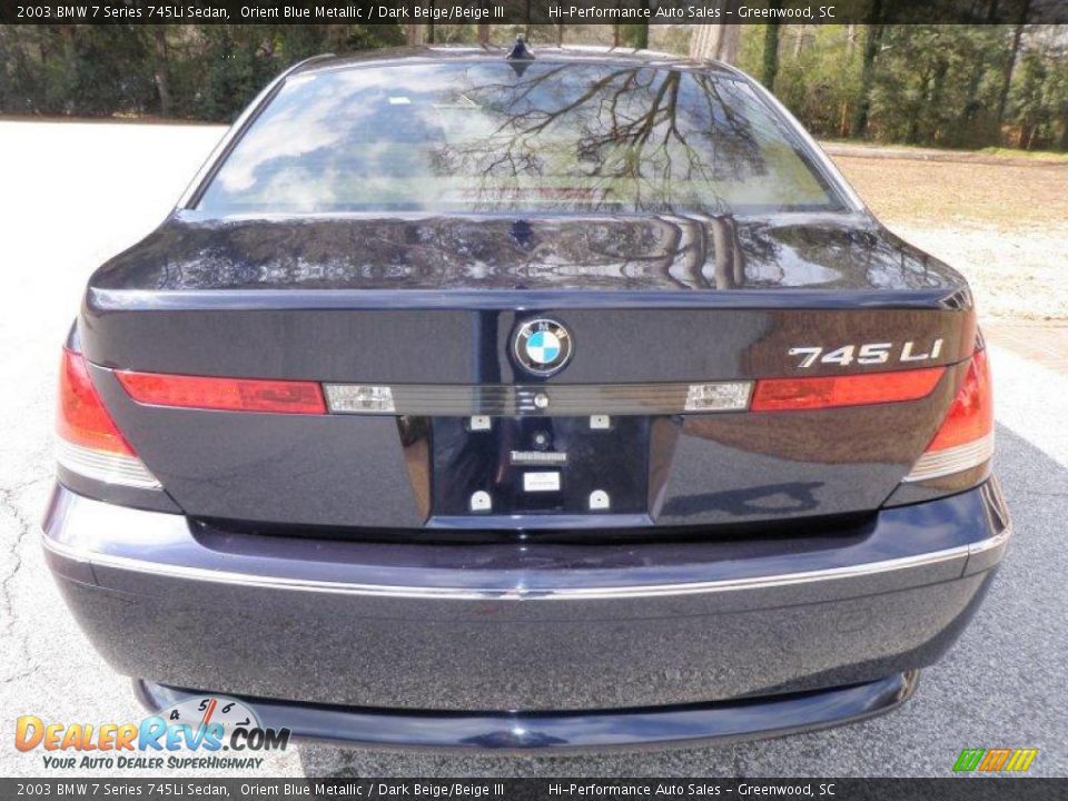 2003 BMW 7 Series 745Li Sedan Orient Blue Metallic / Dark Beige/Beige III Photo #6