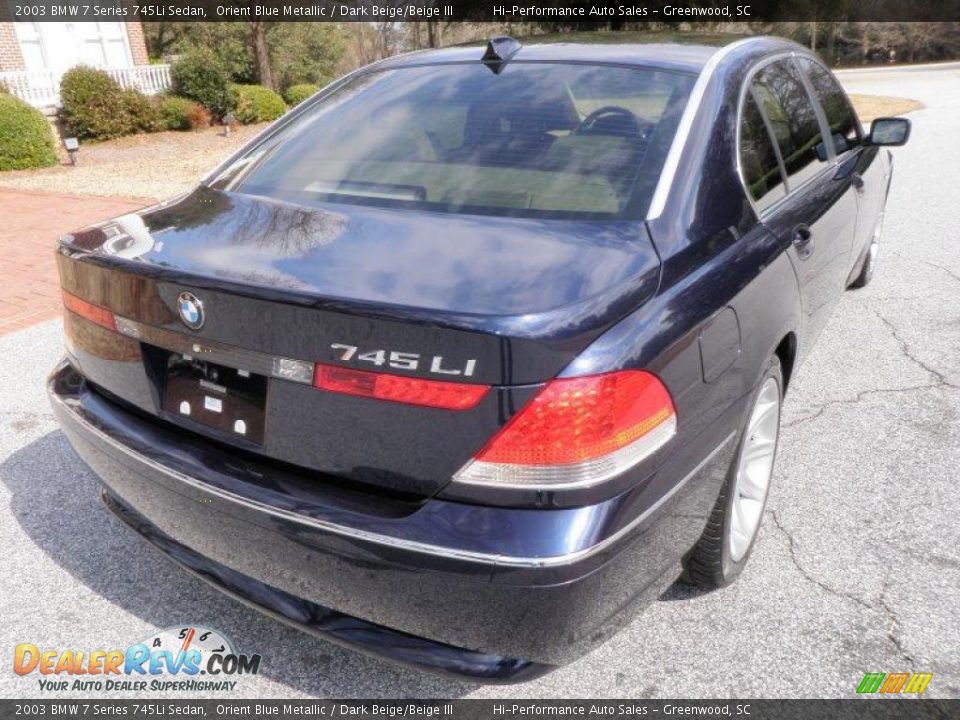 2003 BMW 7 Series 745Li Sedan Orient Blue Metallic / Dark Beige/Beige III Photo #7