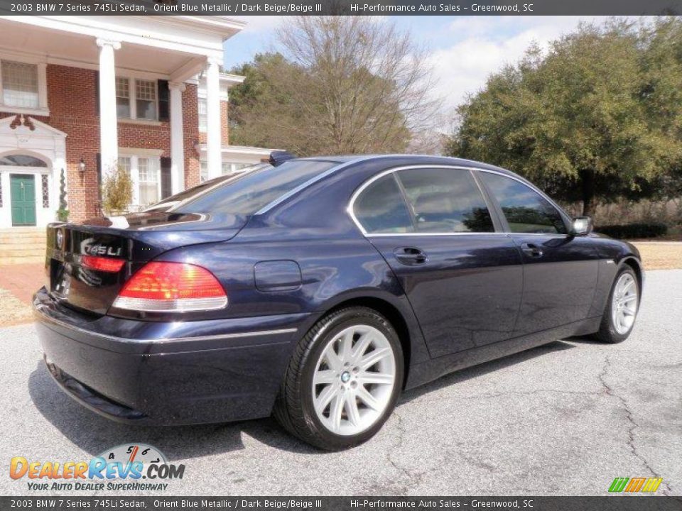 2003 BMW 7 Series 745Li Sedan Orient Blue Metallic / Dark Beige/Beige III Photo #8