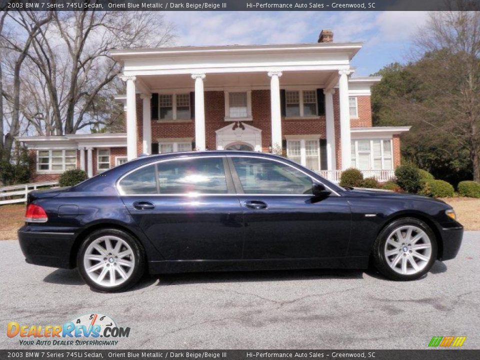 2003 BMW 7 Series 745Li Sedan Orient Blue Metallic / Dark Beige/Beige III Photo #9