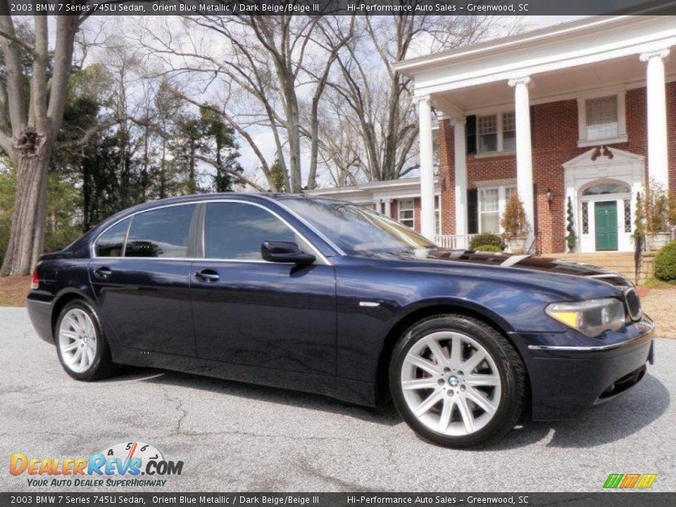 2003 BMW 7 Series 745Li Sedan Orient Blue Metallic / Dark Beige/Beige III Photo #10