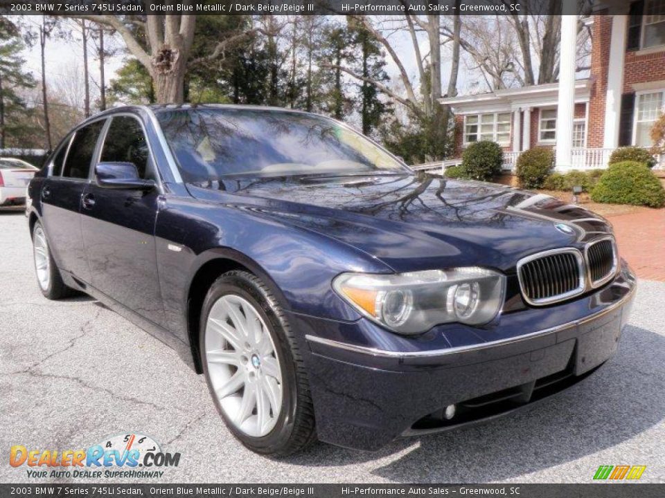 2003 BMW 7 Series 745Li Sedan Orient Blue Metallic / Dark Beige/Beige III Photo #11