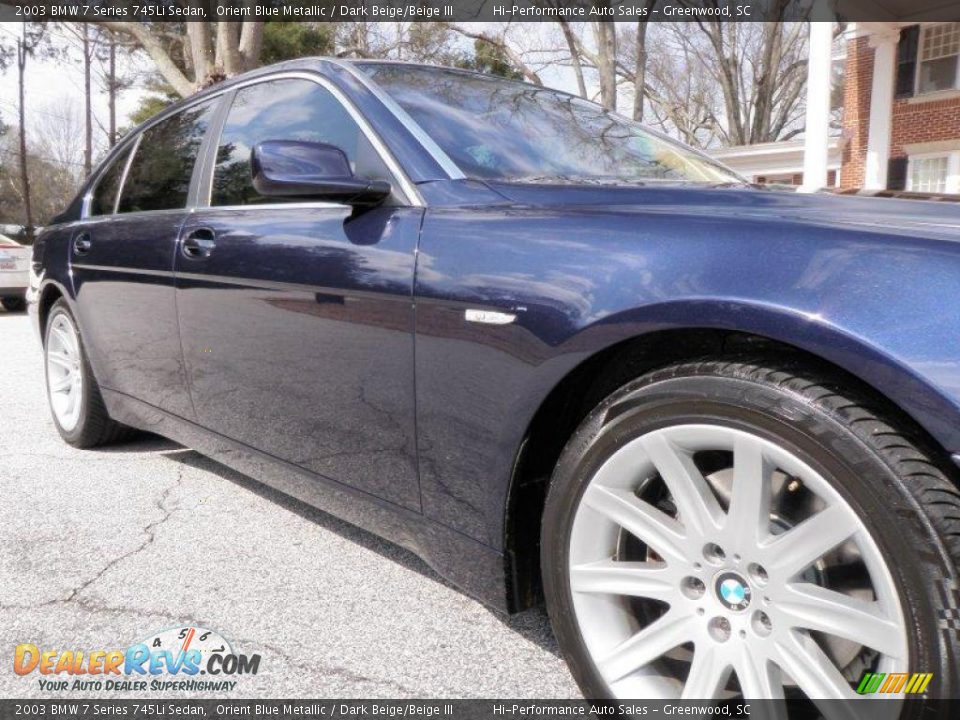 2003 BMW 7 Series 745Li Sedan Orient Blue Metallic / Dark Beige/Beige III Photo #17
