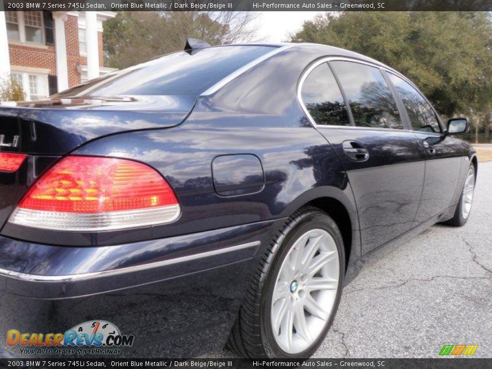 2003 BMW 7 Series 745Li Sedan Orient Blue Metallic / Dark Beige/Beige III Photo #21