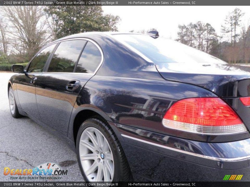 2003 BMW 7 Series 745Li Sedan Orient Blue Metallic / Dark Beige/Beige III Photo #22
