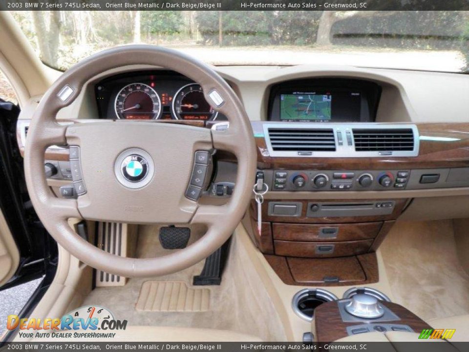 2003 BMW 7 Series 745Li Sedan Orient Blue Metallic / Dark Beige/Beige III Photo #32