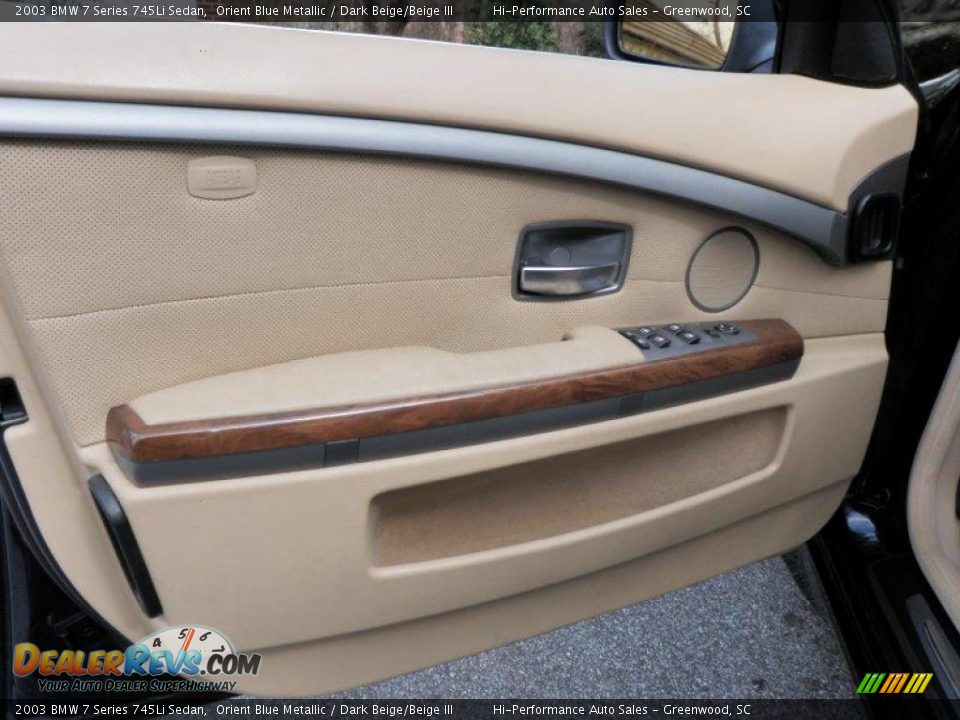 2003 BMW 7 Series 745Li Sedan Orient Blue Metallic / Dark Beige/Beige III Photo #36