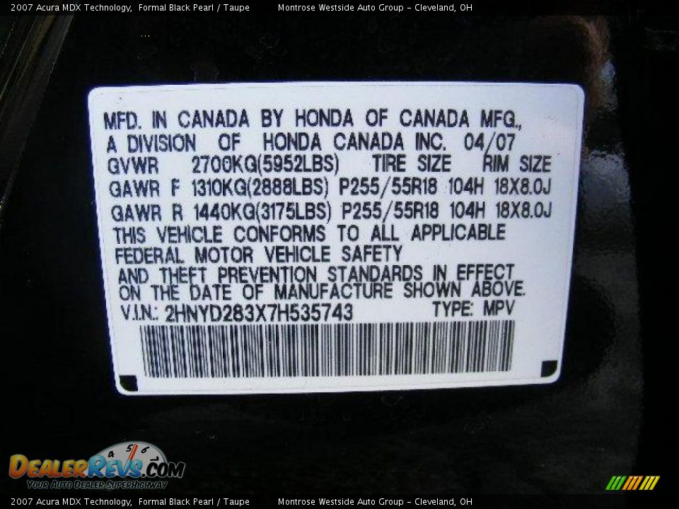 2007 Acura MDX Technology Formal Black Pearl / Taupe Photo #32