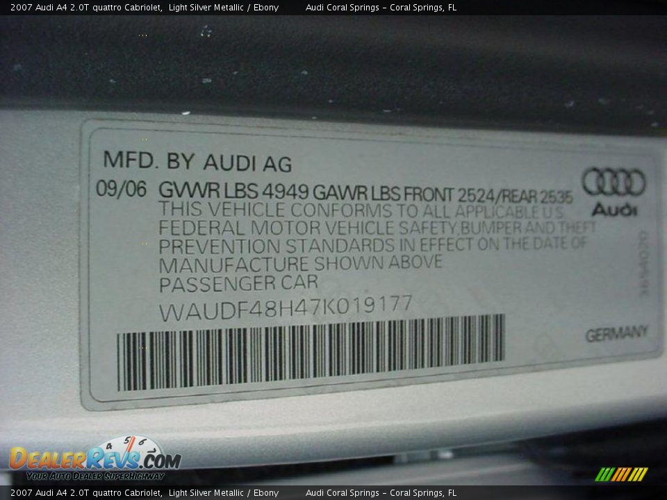 2007 Audi A4 2.0T quattro Cabriolet Light Silver Metallic / Ebony Photo #17