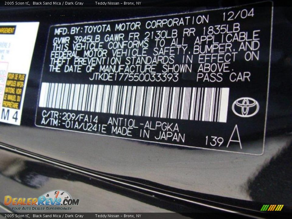 2005 Scion tC Black Sand Mica / Dark Gray Photo #26