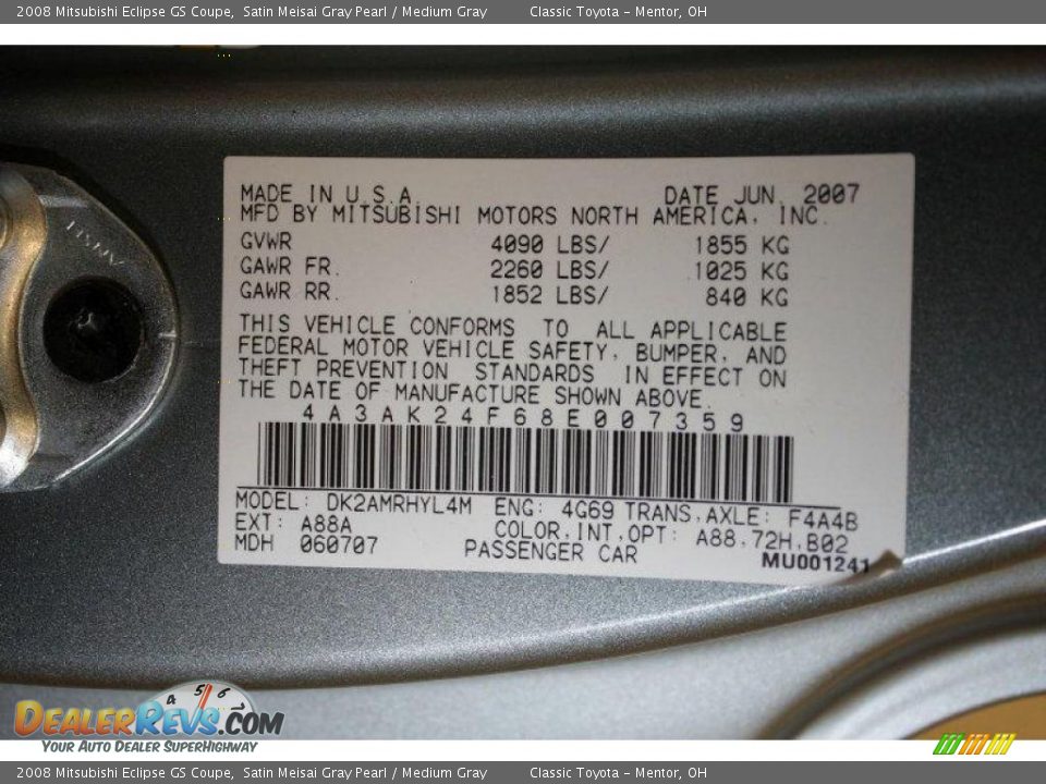 2008 Mitsubishi Eclipse GS Coupe Satin Meisai Gray Pearl / Medium Gray Photo #23