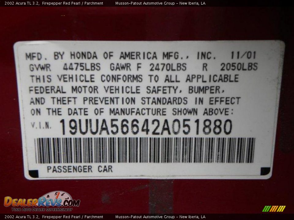 2002 Acura TL 3.2 Firepepper Red Pearl / Parchment Photo #15