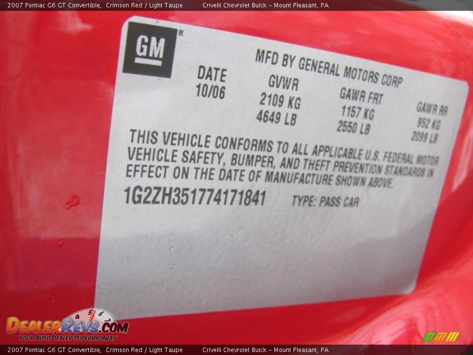 2007 Pontiac G6 GT Convertible Crimson Red / Light Taupe Photo #34