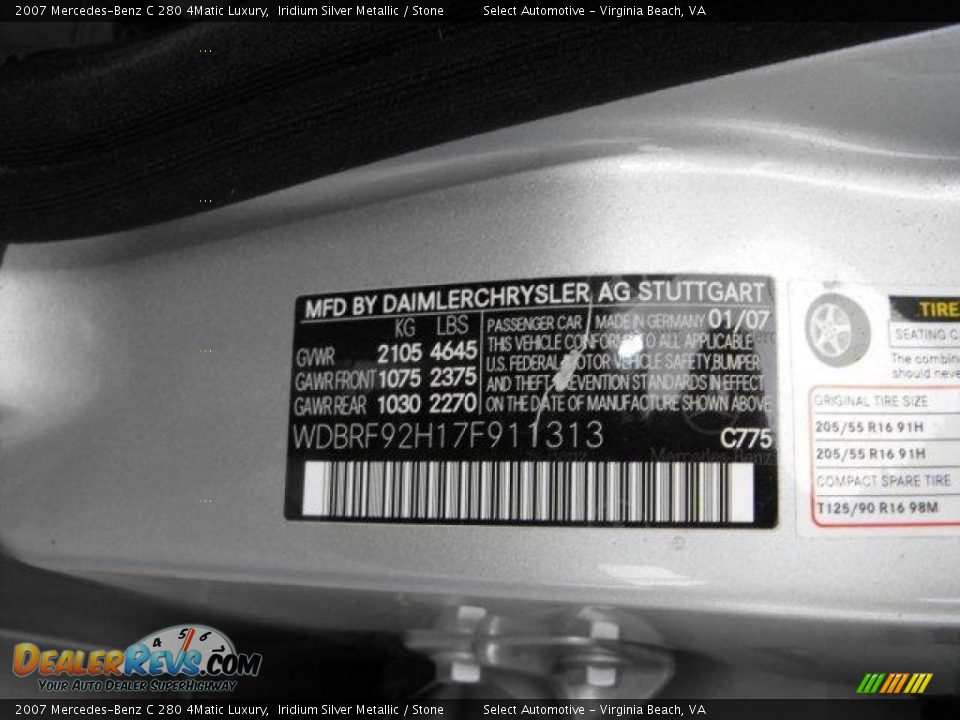 2007 Mercedes-Benz C 280 4Matic Luxury Iridium Silver Metallic / Stone Photo #20