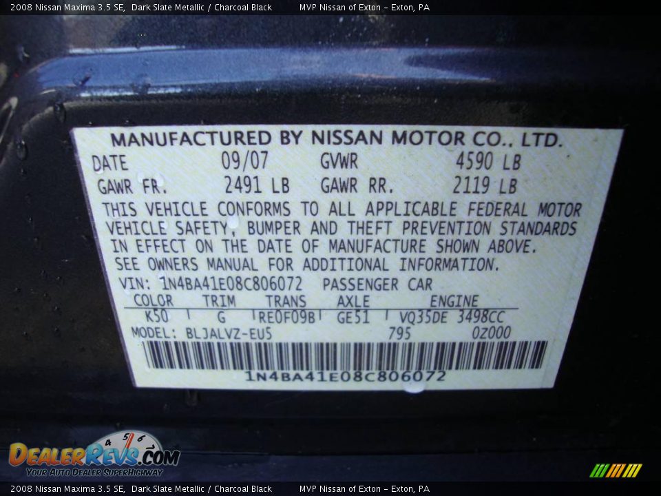 2008 Nissan Maxima 3.5 SE Dark Slate Metallic / Charcoal Black Photo #23
