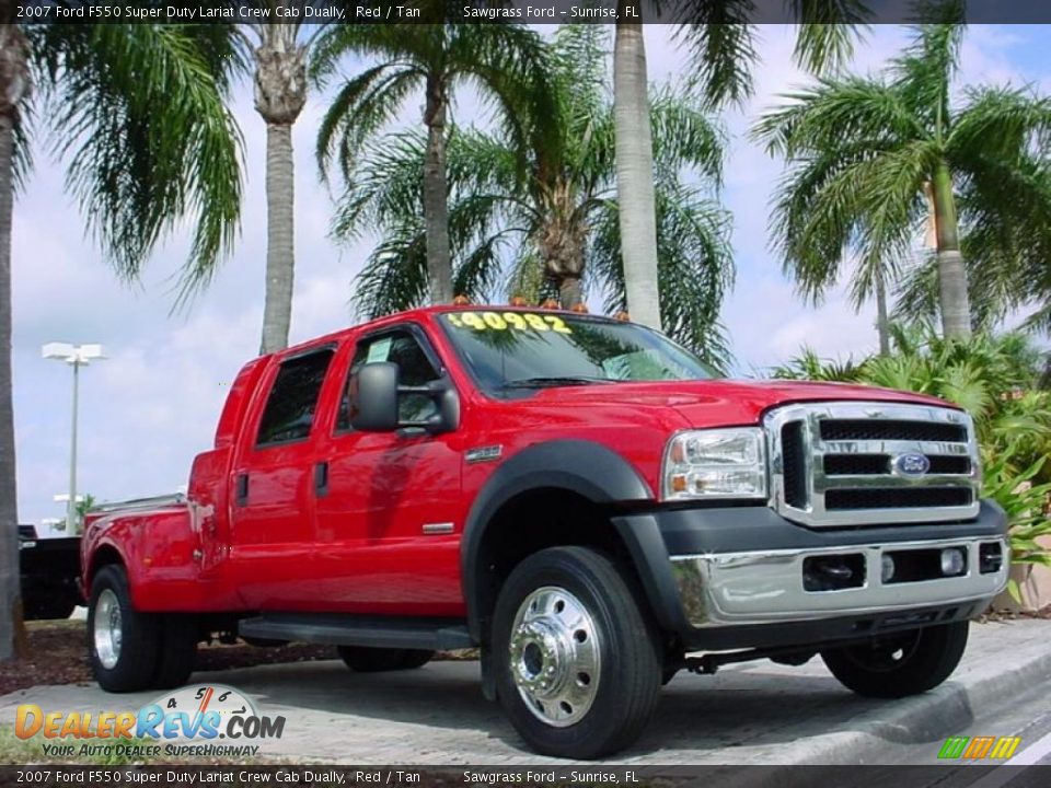 2007 Ford F550 Super Duty Lariat Crew Cab Dually Red / Tan Photo #1