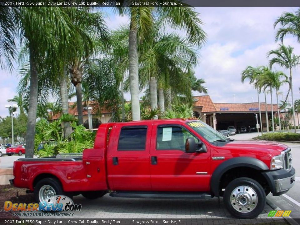 2007 Ford F550 Super Duty Lariat Crew Cab Dually Red / Tan Photo #2