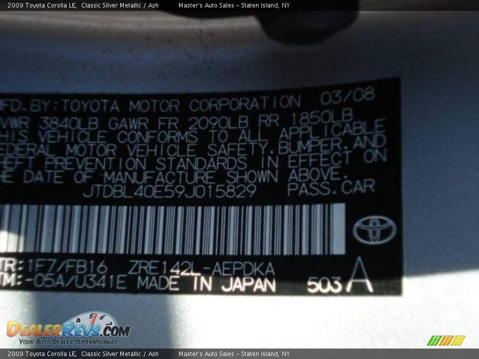 2009 Toyota Corolla LE Classic Silver Metallic / Ash Photo #11