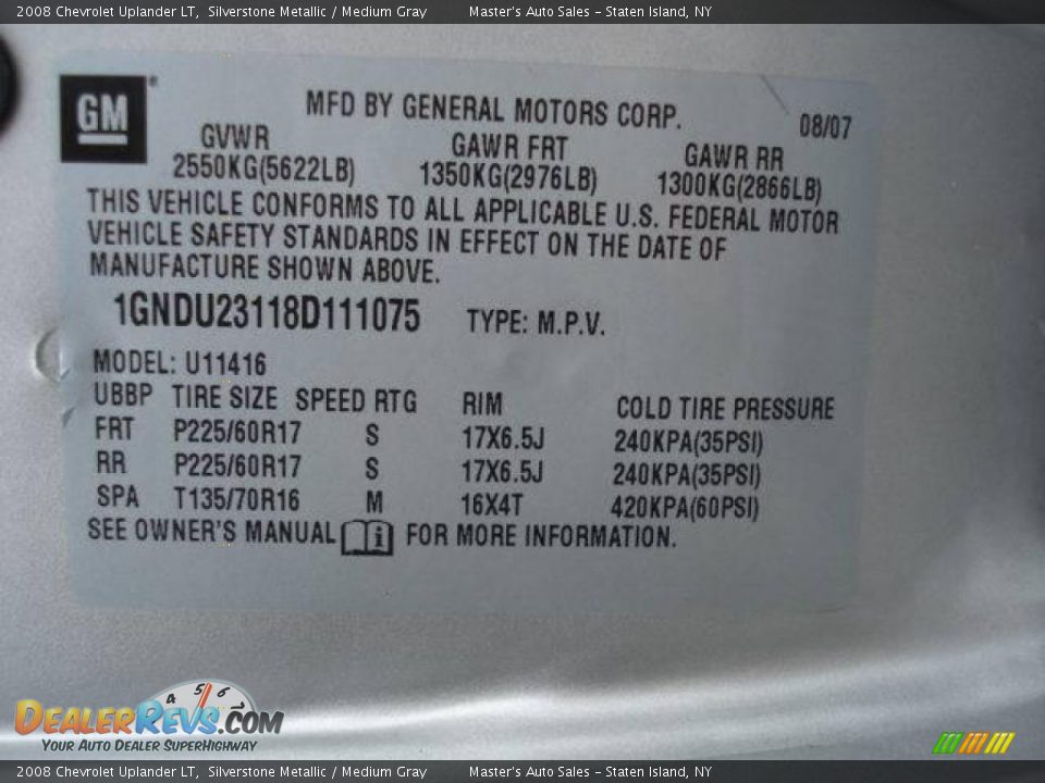 2008 Chevrolet Uplander LT Silverstone Metallic / Medium Gray Photo #13