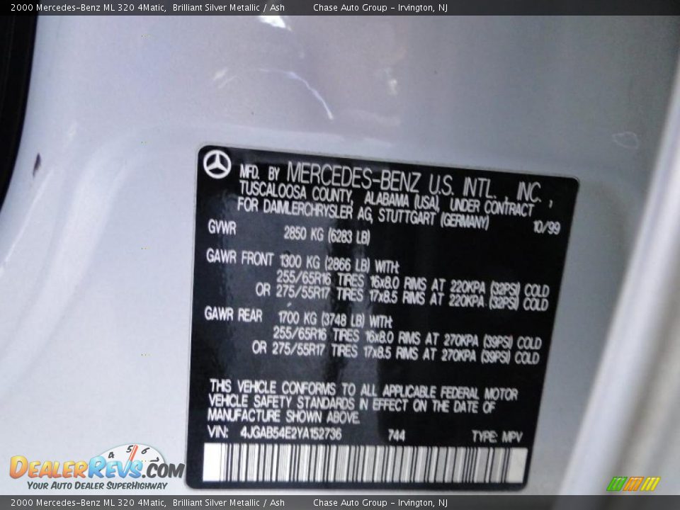 2000 Mercedes-Benz ML 320 4Matic Brilliant Silver Metallic / Ash Photo #29