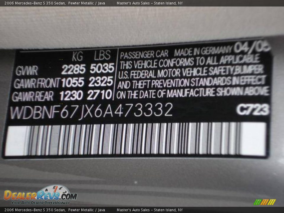 2006 Mercedes-Benz S 350 Sedan Pewter Metallic / Java Photo #26