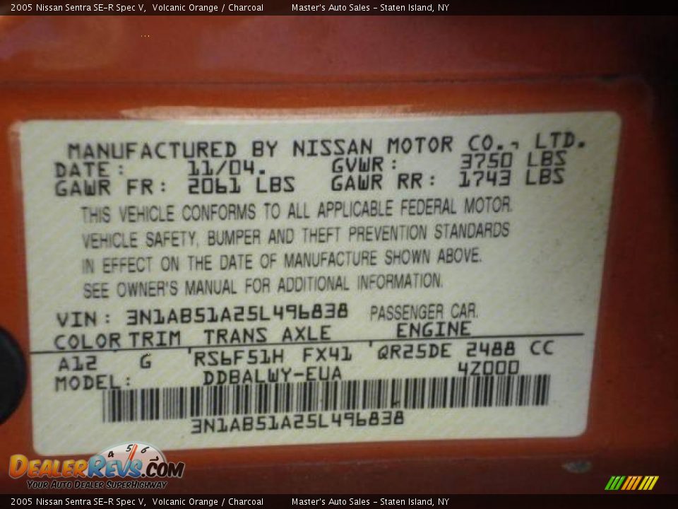 2005 Nissan Sentra SE-R Spec V Volcanic Orange / Charcoal Photo #12