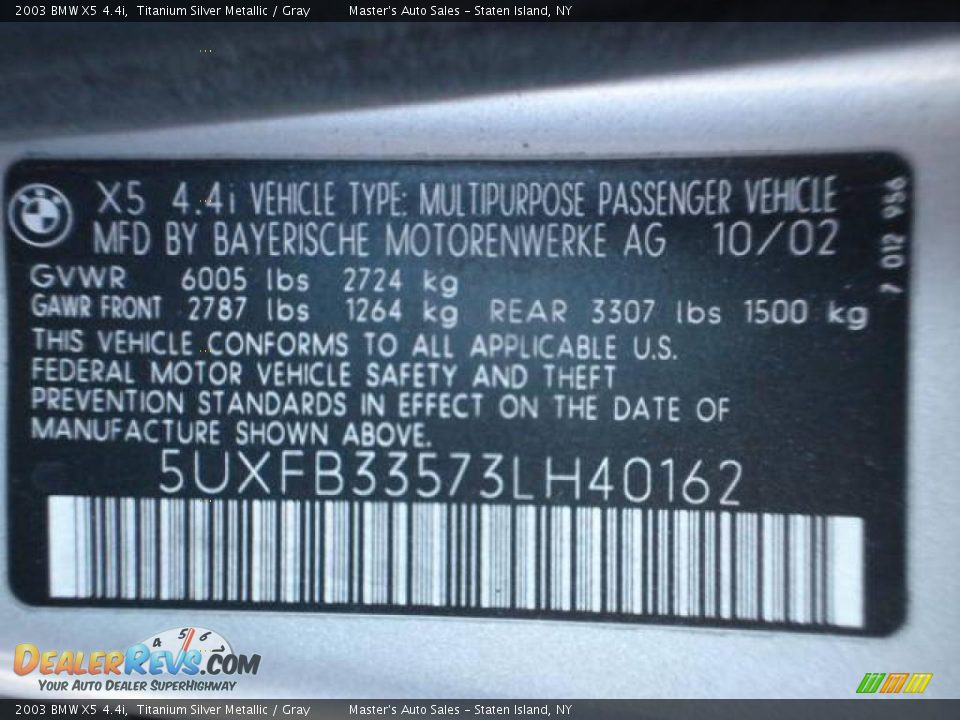 2003 BMW X5 4.4i Titanium Silver Metallic / Gray Photo #15