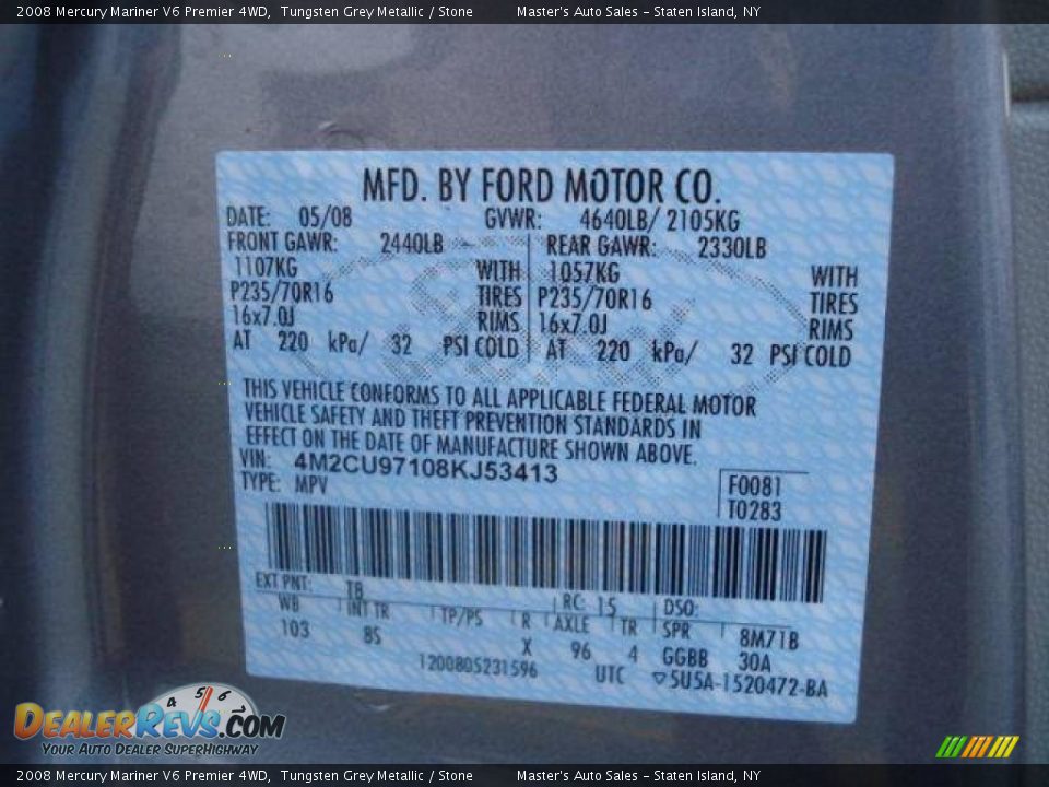 2008 Mercury Mariner V6 Premier 4WD Tungsten Grey Metallic / Stone Photo #19