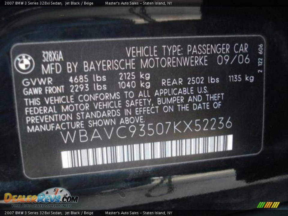 2007 BMW 3 Series 328xi Sedan Jet Black / Beige Photo #19