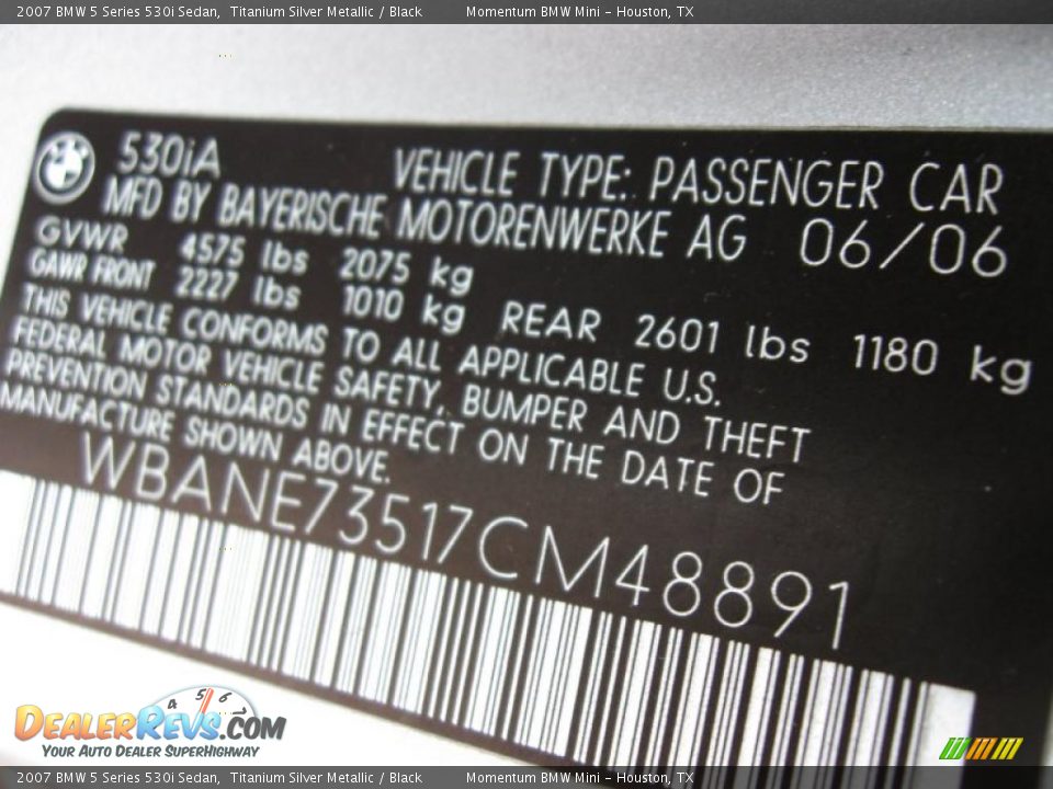 2007 BMW 5 Series 530i Sedan Titanium Silver Metallic / Black Photo #14