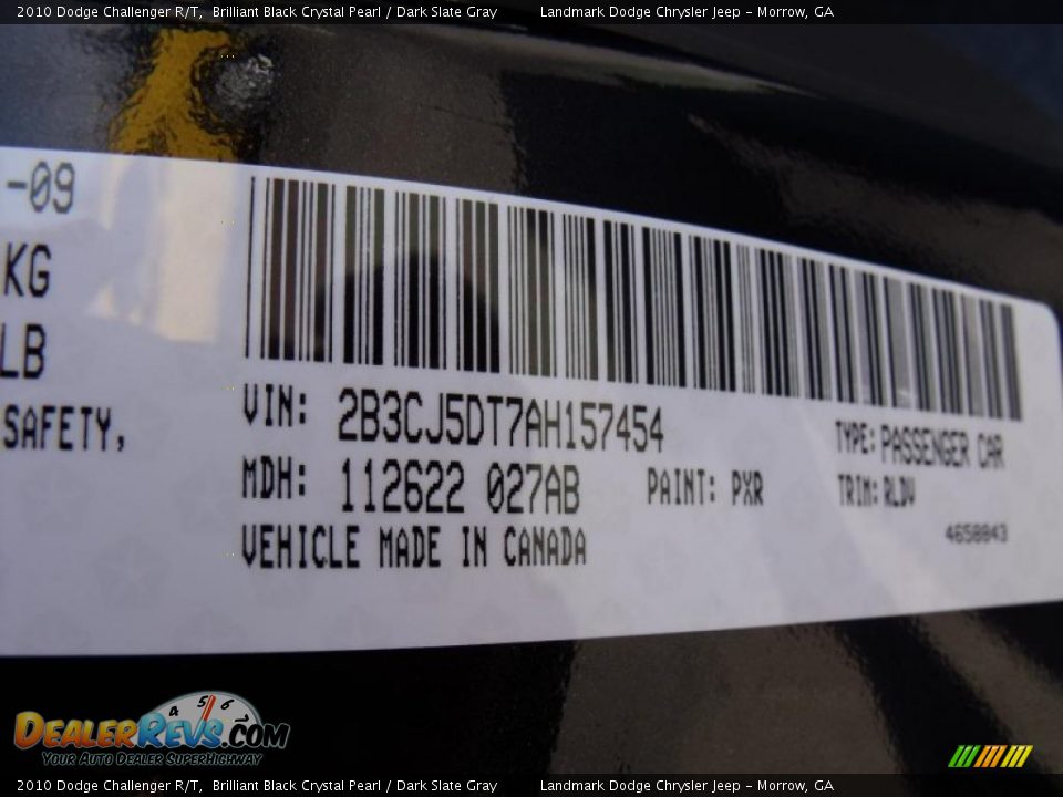 2010 Dodge Challenger R/T Brilliant Black Crystal Pearl / Dark Slate Gray Photo #15
