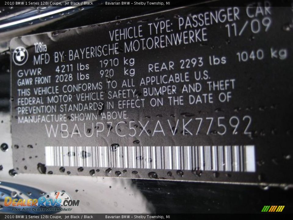 2010 BMW 1 Series 128i Coupe Jet Black / Black Photo #12