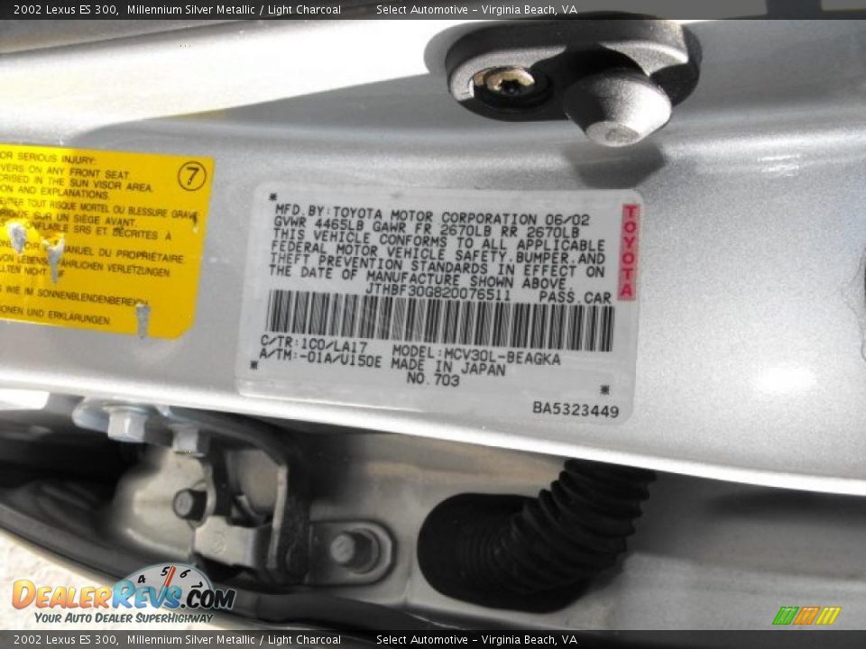 2002 Lexus ES 300 Millennium Silver Metallic / Light Charcoal Photo #22