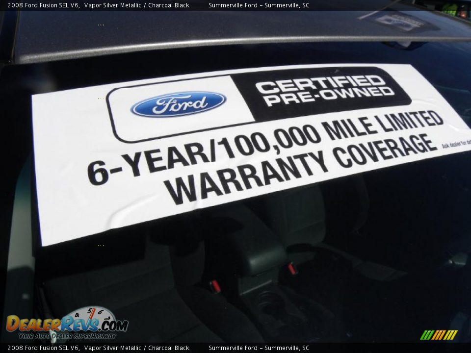 2008 Ford Fusion SEL V6 Vapor Silver Metallic / Charcoal Black Photo #9