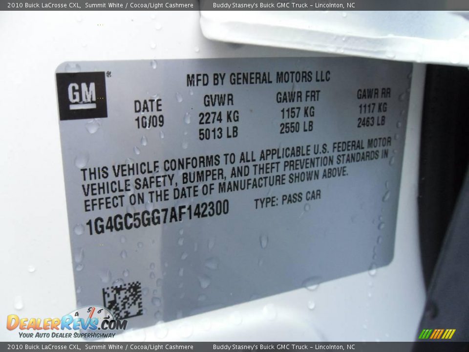 2010 Buick LaCrosse CXL Summit White / Cocoa/Light Cashmere Photo #7