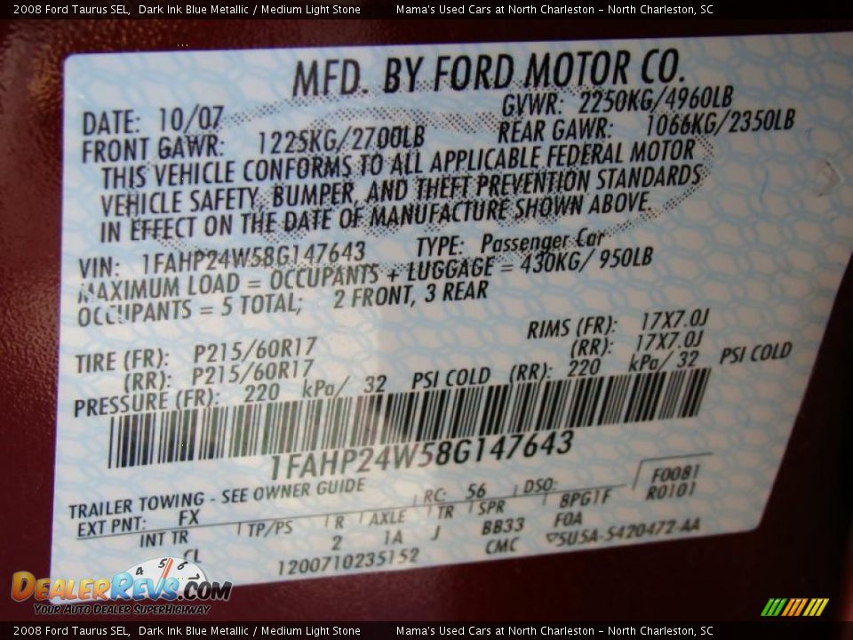 2008 Ford Taurus SEL Dark Ink Blue Metallic / Medium Light Stone Photo #29