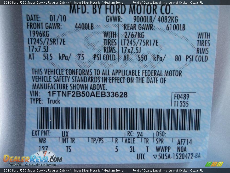 2010 Ford F250 Super Duty XL Regular Cab 4x4 Ingot Silver Metallic / Medium Stone Photo #11