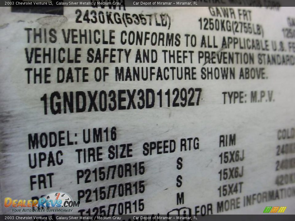2003 Chevrolet Venture LS Galaxy Silver Metallic / Medium Gray Photo #19