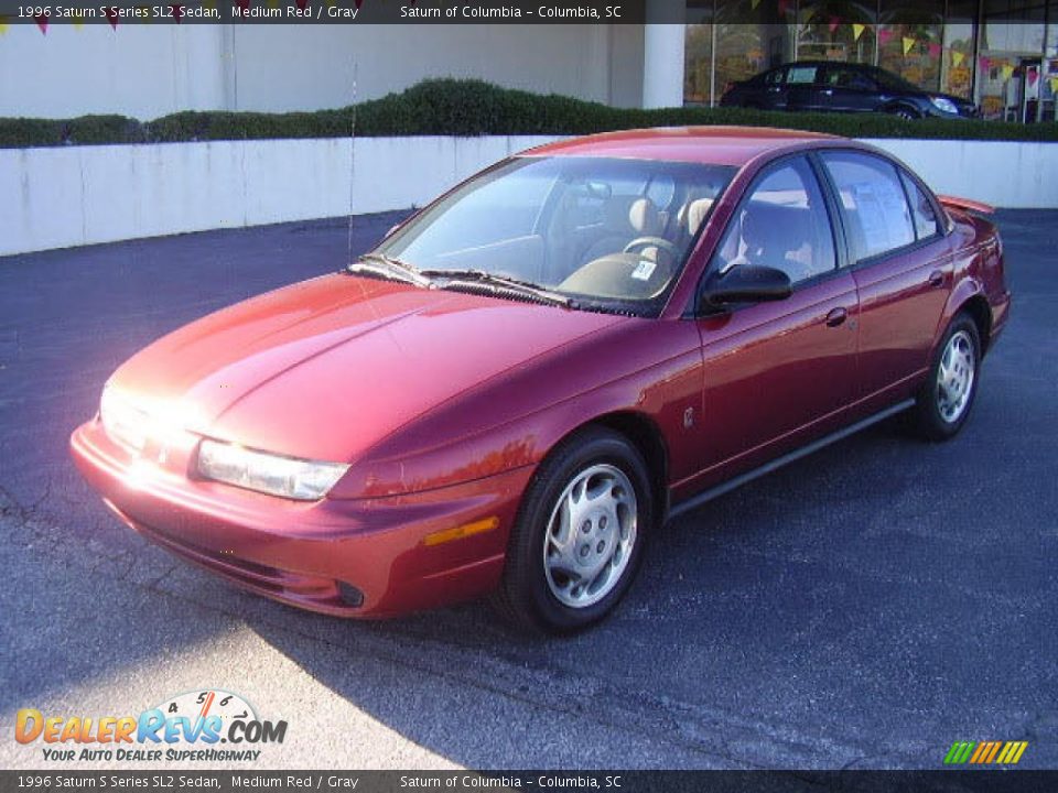 1996 Saturn S Series SL2 Sedan Medium Red / Gray Photo #2
