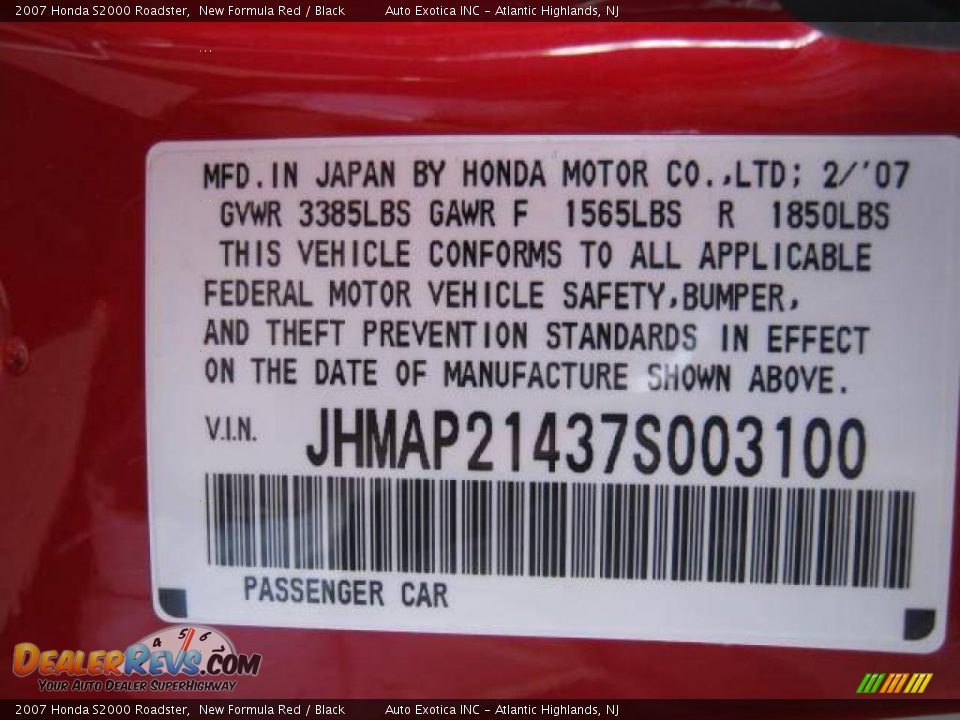 2007 Honda S2000 Roadster New Formula Red / Black Photo #14