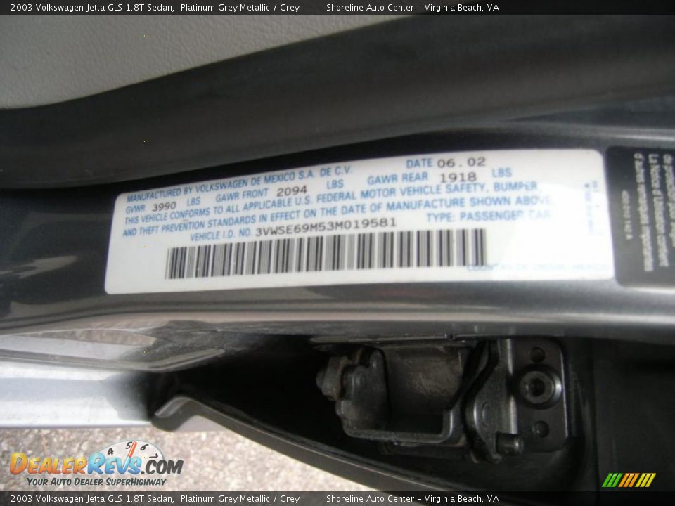 2003 Volkswagen Jetta GLS 1.8T Sedan Platinum Grey Metallic / Grey Photo #22