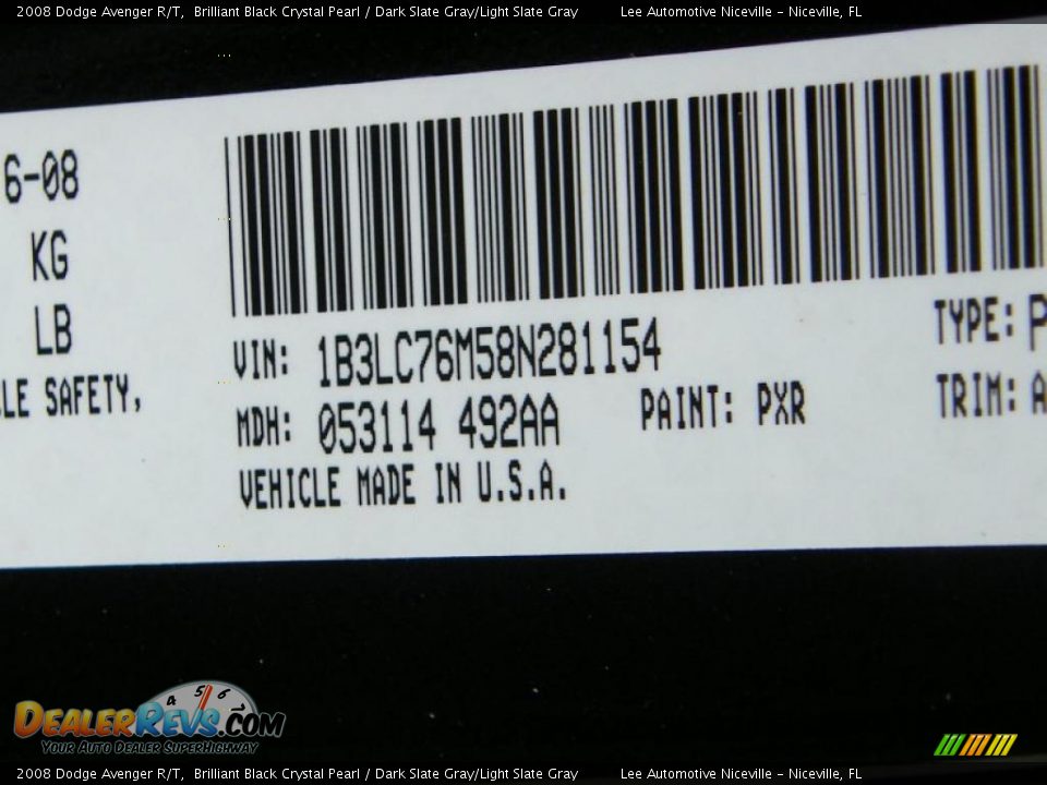 2008 Dodge Avenger R/T Brilliant Black Crystal Pearl / Dark Slate Gray/Light Slate Gray Photo #31