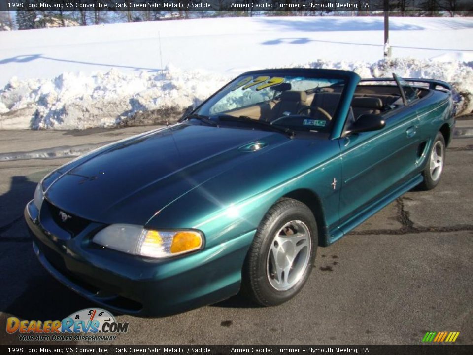 1998 Ford Mustang V6 Convertible Dark Green Satin Metallic / Saddle Photo #1