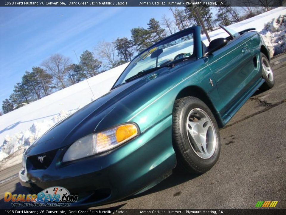 1998 Ford Mustang V6 Convertible Dark Green Satin Metallic / Saddle Photo #2