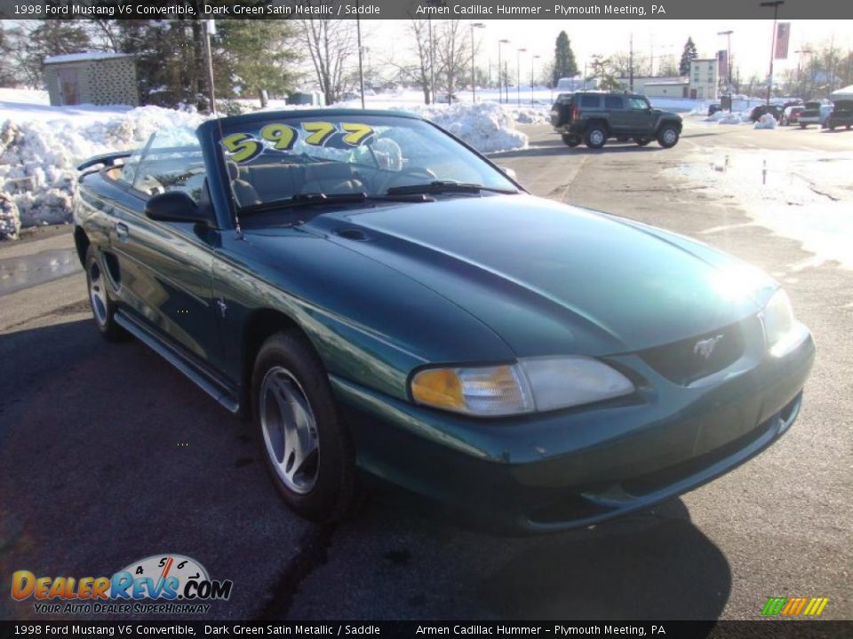 1998 Ford Mustang V6 Convertible Dark Green Satin Metallic / Saddle Photo #4