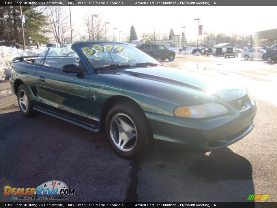 1998 Ford Mustang V6 Convertible Dark Green Satin Metallic / Saddle Photo #5