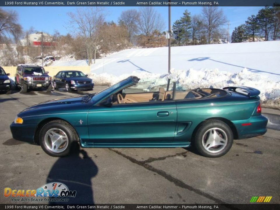 1998 Ford Mustang V6 Convertible Dark Green Satin Metallic / Saddle Photo #10