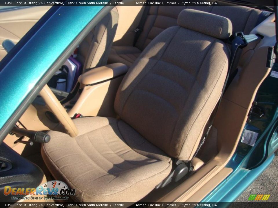 1998 Ford Mustang V6 Convertible Dark Green Satin Metallic / Saddle Photo #16