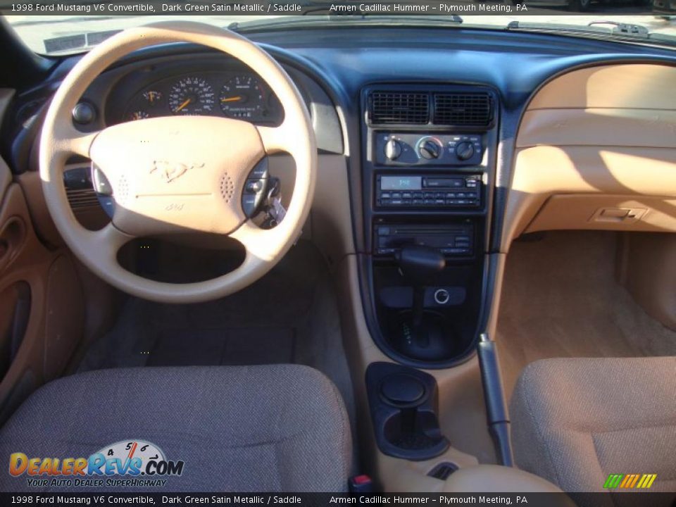 1998 Ford Mustang V6 Convertible Dark Green Satin Metallic / Saddle Photo #23
